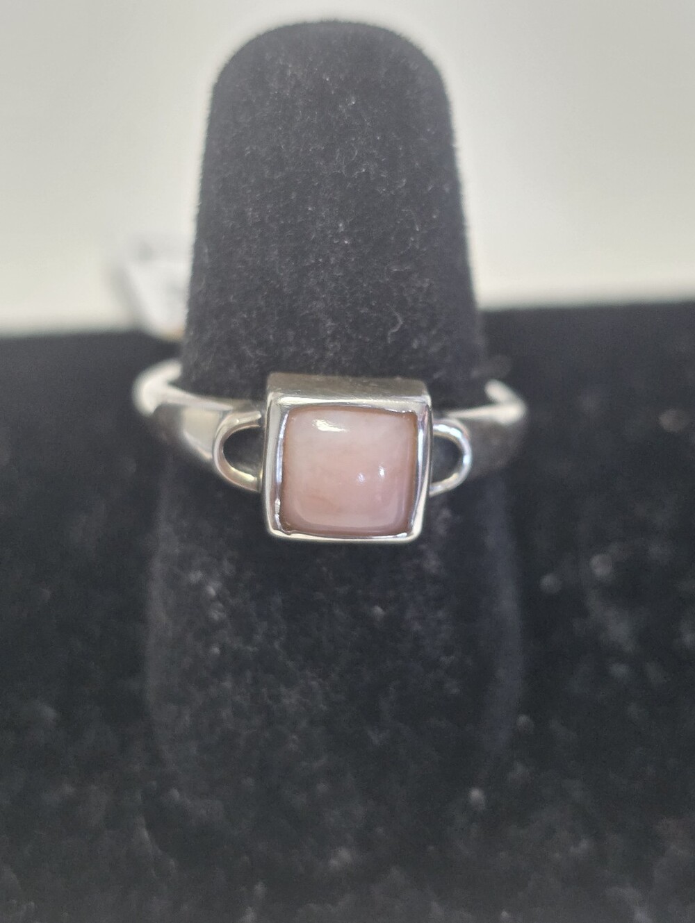 Sterling Silver Pink Opal Square Stone Ring
